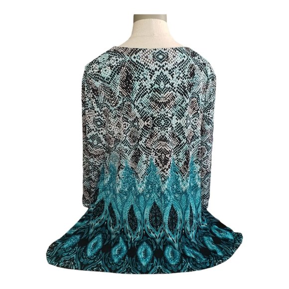 CT209 JM Collection Blue & Black Animal Print Long Sleeve Blouse L - Picture 2 of 6